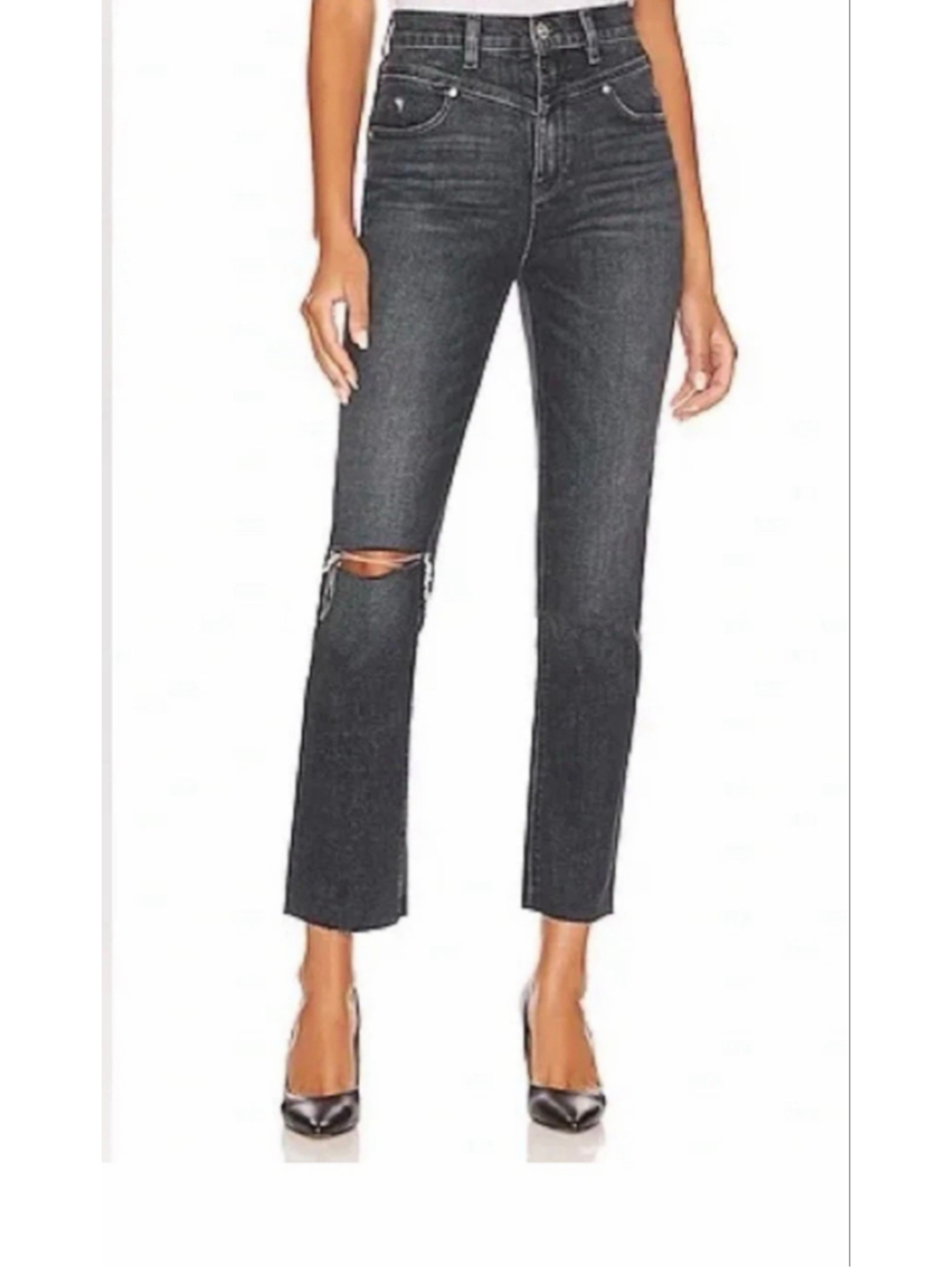 Hudson Holly Women’s 24 High Rise Straight Leg Jeans Washed Black Distressed